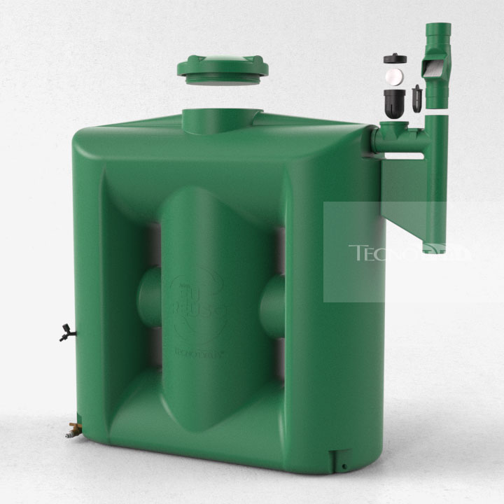Cisterna 1000 L Verde com Filtro Explodida Kit Reúso - Tecnotri