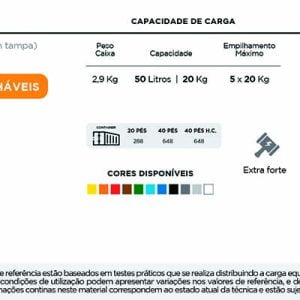 Ficha Técnica Caixa multiuso 50 litros