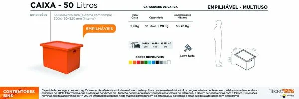 Ficha Técnica Caixa multiuso 50 litros