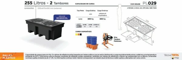 Pallet de contenção 2 tambores Tecnotri na indústria de cosméticos