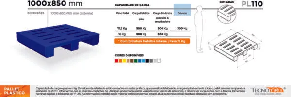 Pallet Plástico 1000x850mm PL110 Monobloco - Imagem 2